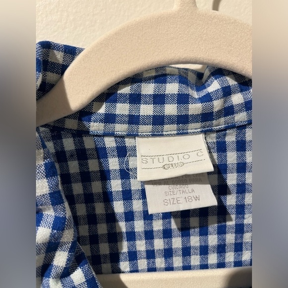 Studio C blue gingham and daisy top- Size 18W - Picture 4 of 6